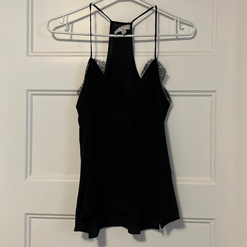 100% silk black lace tank top.